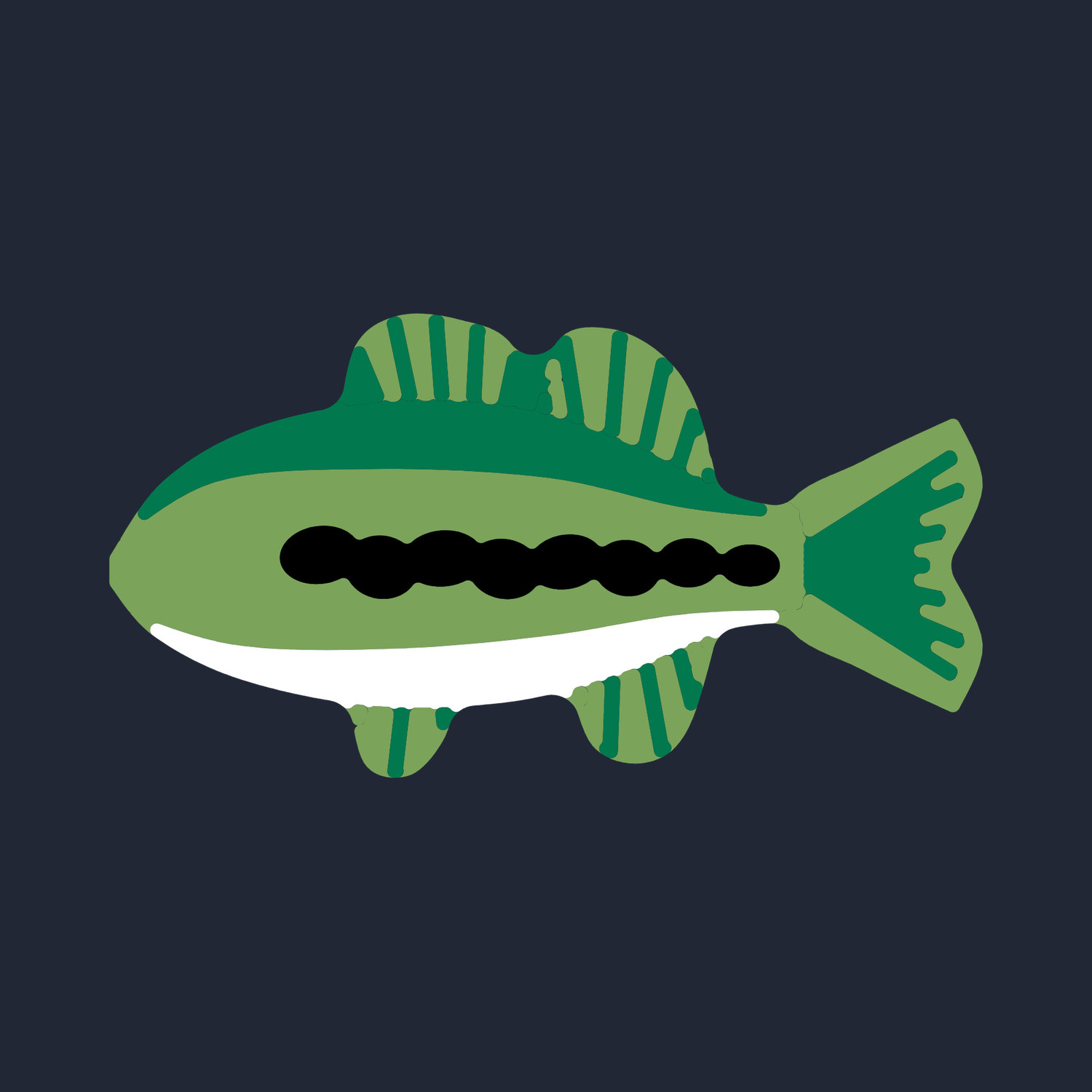 The Largemouth Bass design on Navy: two greens and the dark band along its side.